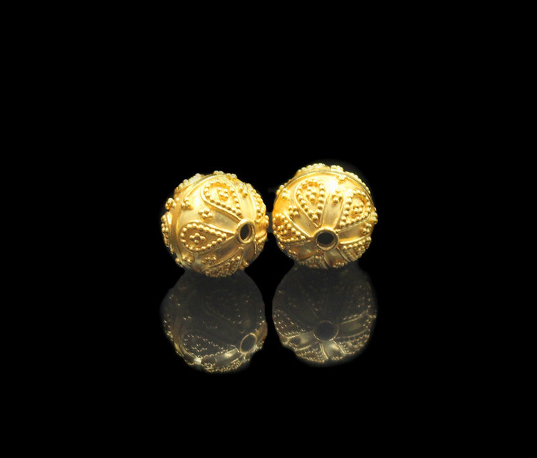 Two 12mm 22 Karat Gold Vermeil Granulation Beads, Gold Vermeil Beads