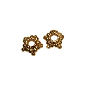 Two 22 Karat Gold Vermeil Bali Bead Caps, 2 x Gold Vermeil Bead Caps, 6mm. Two 6mm Gold Vermeil Bali bead Caps