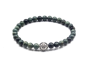 Dark Green Jade Bracelet, Men's Jade and Sterling Silver Bracelet, Men's Bracelet, Jade Bracelet for Man, 6mm Bead Bracelet