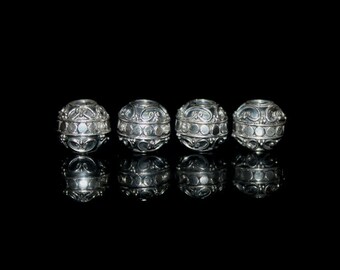 Four 10mm Large Hole Sterling Silver Bali Beads, Sterling Silver Wire Work Beads, Sterling Silver Beads, Bali Beads, Silver Beads, Beads