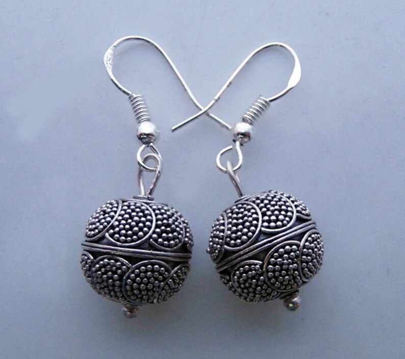 Sterling Silver Bali Granulation Ball Dangle Earrings 925 Etsy