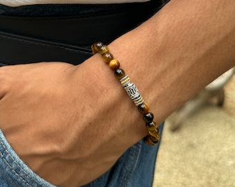 Bracciale da uomo, Bracciale da uomo, Bracciale in occhio di tigre, Bracciale con perline da uomo, Regalo per lui, Per uomo, Bracciale con perline, Uomo, Bracciale da polso da uomo