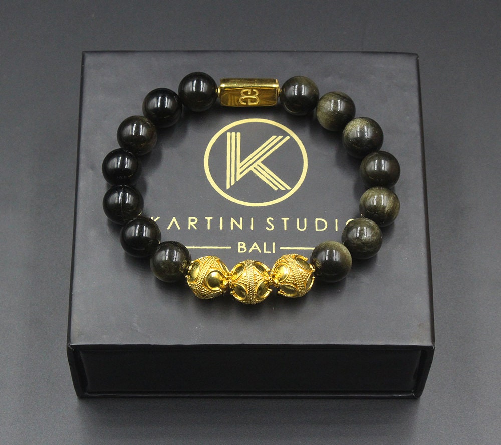 Golden Obsidian Bracelet, Bead Bracelet Man, Obsidian Golden Shimmer Bracelet, Gift for Man, Men, Bracelet for Man, Men's Premium Bracelet,