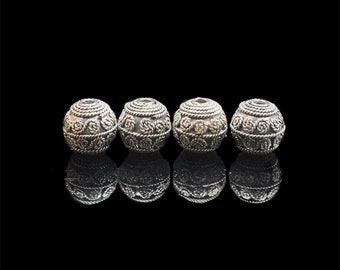 Four 8mm Sterling Silver Bali Beads, Lot of 4 x 8mm Sterling Silver Beads, Sterling Silver Beads, 8mm Bali Beads