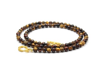 Mixed Tiger's Eye and Gold Necklace, Men's Necklace, Bead Necklace Men, Tiger's Eye Necklace, Bead Necklace Man, Men's Tiger Eye Necklace