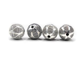 Four x 10mm Sterling Silver Beads, 10mm Granulation Beads, 10mm Sterling Silver Bali Beads, Sterling Silver Beads, 10mm Bali Beads