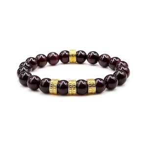 Garnet Bracelet, Men&#39;s Bracelet, Garnet and Gold Bracelet, Quality Bead Bracelet for Man, Bead Bracelet Men