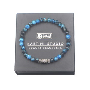 Dark Blue Agate and Sterling Silver Bracelet, Men&#39;s Bracelet, Bead Bracelet Man, Blue and Black Agate Bracelet, Agate Bracelet Men