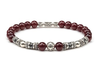 Bracciale in granato e argento sterling, bracciale in granato, bracciale con perline da uomo, bracciale con perline in argento da uomo, bracciale da uomo, bracciale da uomo
