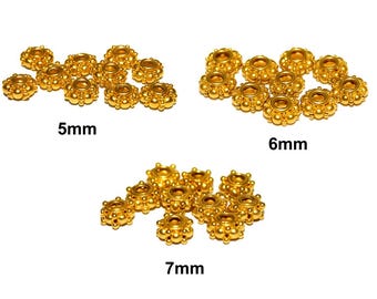 10 Stück Gold Vermeil Rondelle Perlen, Lot von Zehn 22 Karat Gold Vermeil Bali Rondell Perlen