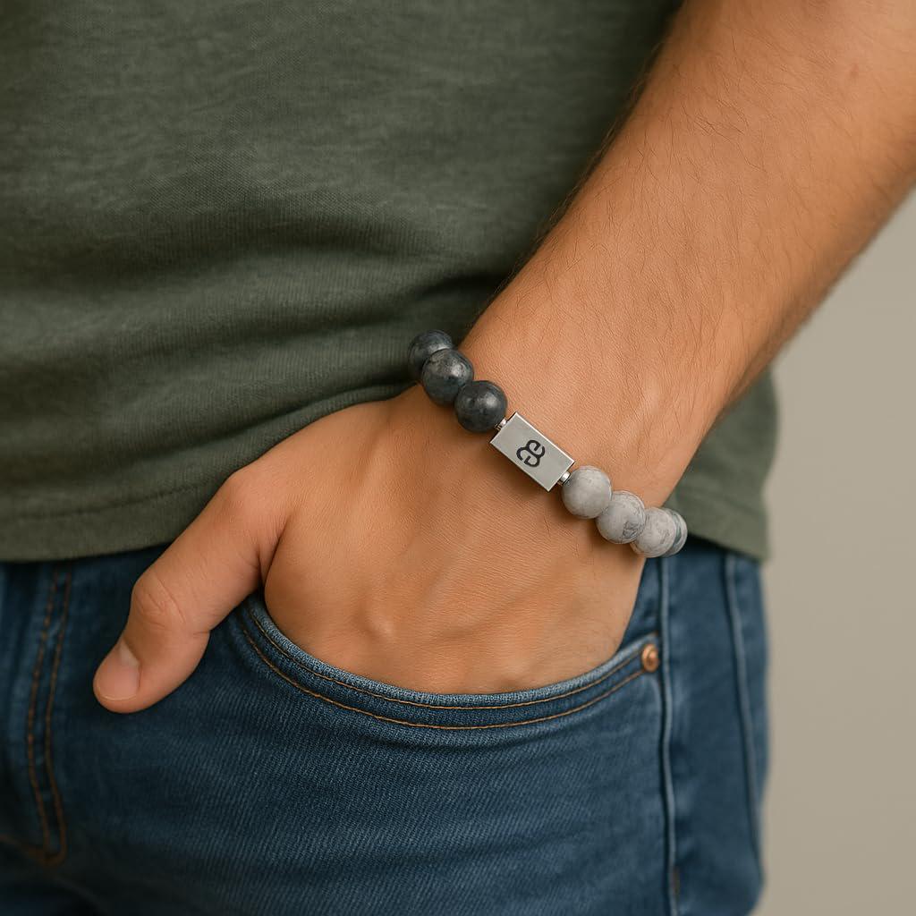 Bracelet en pierres naturelles, bracelet lave, jaspe et larvikite, bijoux en perles pour homme, bracelet Alaska, cadeau pour lui