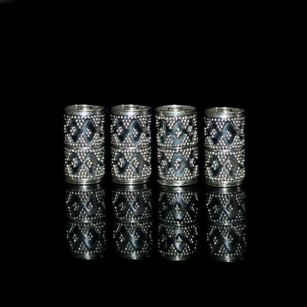 Four 16mm x 8mm Sterling Silver Bali Beads, Two 16mm Sterling Silver Granulation Beads, Bali Beads, Silver Tube Beads, Beads, Silver Beads