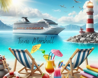 Caribbean Cruise Ship Tumbler Wrap: Ocean Beach Scene (Digital Download)