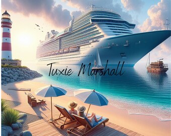 Beach Cruise Ship Tumbler Wrap: Ocean Scene PNG (Digital Download)