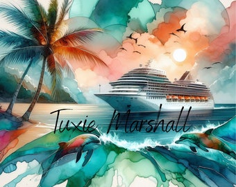 Caribbean Cruise Ship Tumbler Wrap: Ocean Scene (Digital Download)