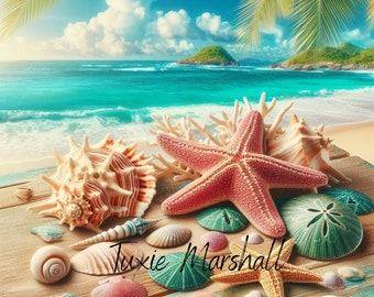 Seashell Beach Tumbler Wrap: Ocean Scene PNG (Digital Download)