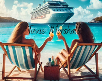 Cruise Ship Tumbler Wrap: Beach Scene PNG (Digital Download)