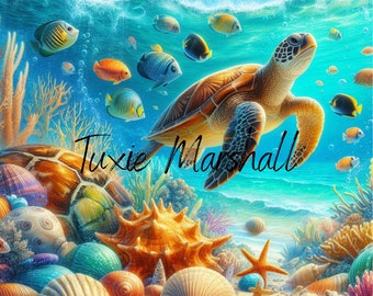 Sea Turtle Tumbler Wrap 20 oz skinny tumbler ocean design PNG files for sublimination