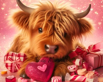 Highland Cow Valentine Tumbler Wrap PNG JPG PDF digital sublimination files