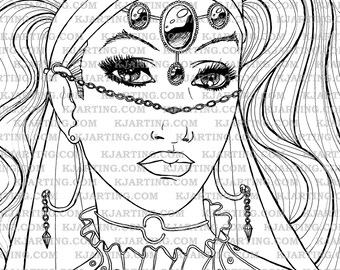 Jeweled Queen Coloring Page (Line_Art Printable_00196 KJArting)