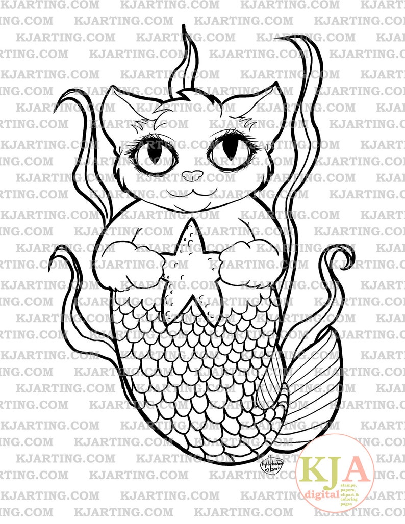 Catfish Mermaid line_art Printable_00278 Kjarting Etsy UK