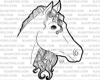 Fashion Horse Digital Stamp (Line_Art Printable_00116 KJArting)