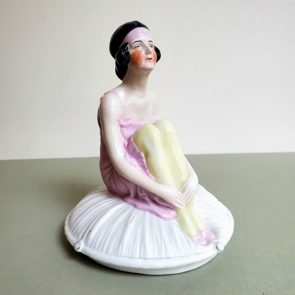 1920's Powder Jar Top Porcelain Figural Flapper Germany