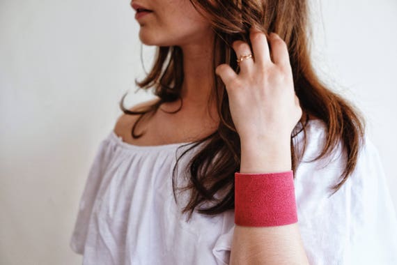 Vintage Leather Suede Wrist Cuff - Made in Greece - image 1