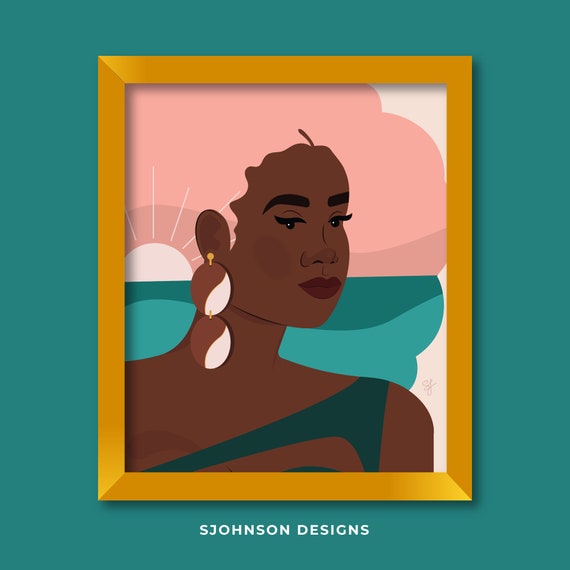 Day Dreaming Art print | black art | house decor | illustration | sunset | nature | black girl magic | woman art | ocean Il_570xn