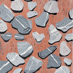 Heart Stone Woodcut Print, Original Limited Edition Art, Hand Carved & Printed Artwork, Beautiful Beachcomber Gift