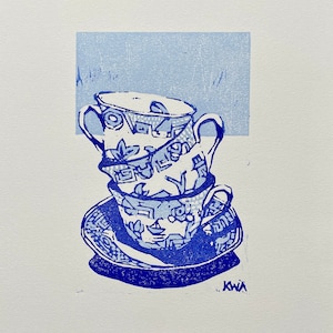 Filiżanki do herbaty z wierzby, drzeworyt, oryginalny projekt, ręcznie rzeźbione i drukowane dzieło sztuki, niebiesko-biały wzór porcelany z wierzby, zachwycający prezent