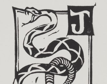 J is for Jararaca, limited edition linocut print from the Alport Syndrome alphabet series