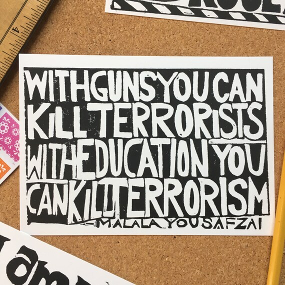 Malala Yousafzai Zitat Linolschnitt Protestieren