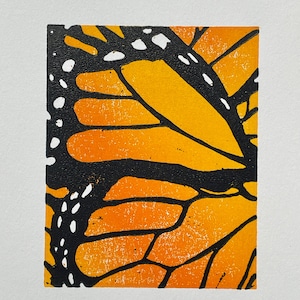 Monarch Butterfly Wings Woodblock Print, Original Design Limited Edition Art, Hand Carved and Printed, Beautiful Nature gift under 50 USD