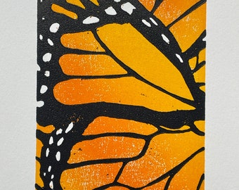 Monarch Butterfly Wings Print, Original Limited Edition Art, Handmade Woodblock Print, Beautiful Nature gift under 50 USD