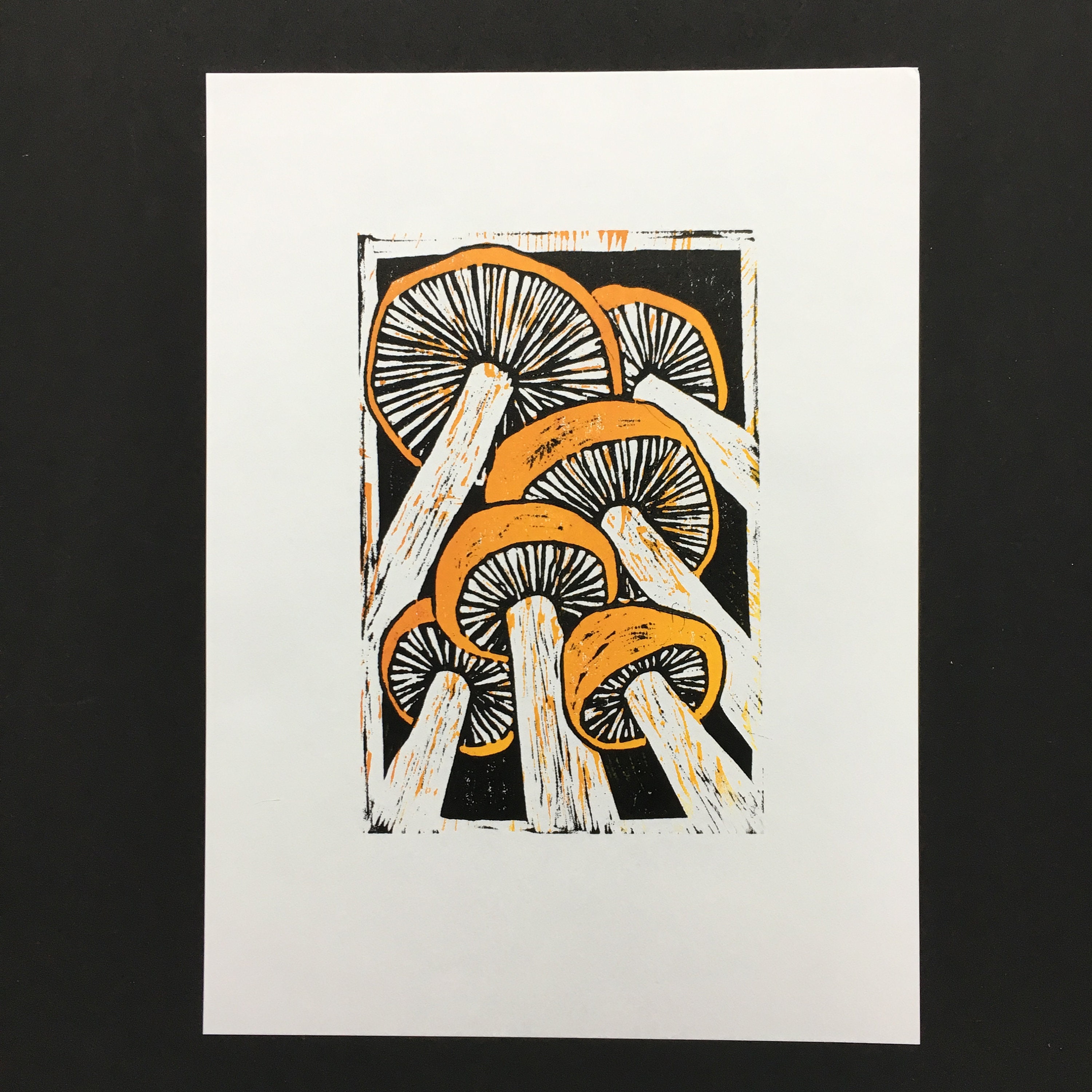 Orange Wood Relief Print Original -