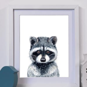 Raccoon print, Nursery decor, Woodland animals, Baby animals, Raccoon nursery wall art, Baby animals, Kids wall art, Printable nursery