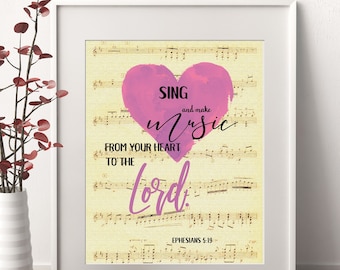 Printable Wall Art, Bible Verse, Ephesians 5:19, Sing and Make Music, Scripture Print, Christian Verses, Printable, Instant Download