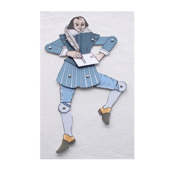 Shakespeare Paper Doll, Shakespeare Bookmark, Book Lover Gift, Articulated Paper Doll, Teacher Gifts, Paper Doll Download, Shakespeare