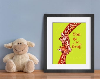 Giraffe Nursery print, Nursery decor, Safari animals, Baby animal art, Nursery wall art, Baby animals, Kids wall art, Printable nursery