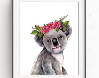 Koala print, Girls nursery art, Australian animals, Baby animal art, Koala nursery wall art, Baby animals, Kids wall art, Printable nursery