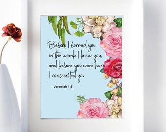 Nursery Bible Verse, Jeremiah 1:5, Before I  Formed You, Scripture Print, Baptism Gift, Printable, Instant Download