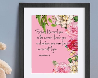 Nursery Bible Verse, Jeremiah 1:5, Before I  Formed You, Scripture Print, Baptism Gift, Printable, Instant Download