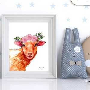 Lamb Art Print, Girls Nursery Decor, Nursery Art, Baby Animal Print, Animal Print, Watercolor Animals, Baby Animal Nursery, Shower Gift