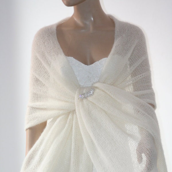 Ivory Shawl, Knitted Shawl, Wedding Ivory Shawl, Bridal Wrap, Mohair Scarf, Mohair Shrug, Mohair Wrap, Summer Wedding Shawl, Bridal Cape