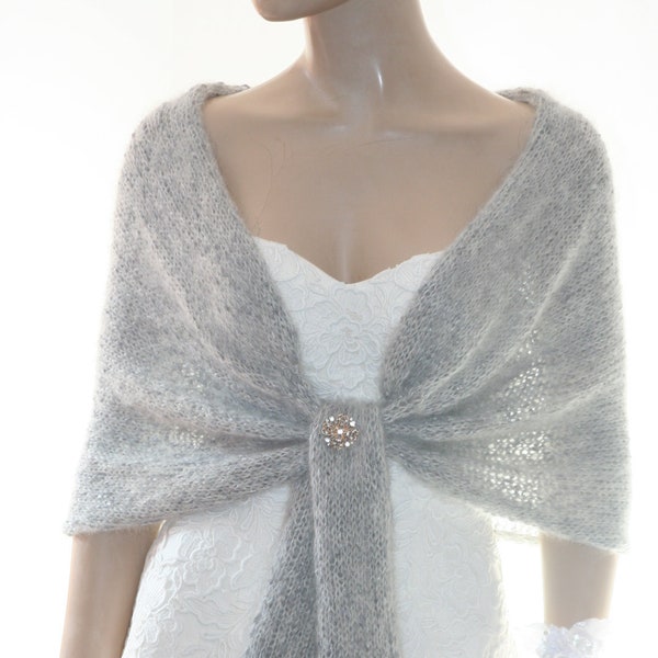 Shawls for dresses for weddings, Winter wedding shawl, Bridal shawls and wrap for wedding, Gray mohair wrap cape , Knitted shawl for bride