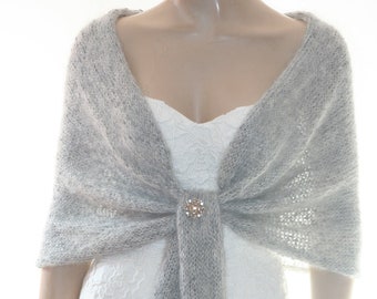 Shawls for dresses for weddings, Winter wedding shawl, Bridal shawls and wrap for wedding, Gray mohair wrap cape , Knitted shawl for bride