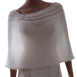 White  cape - shawl for wedding,  Handmade knitted wedding shawl, Bridal shawls and wrap for wedding, White and offwhite cape shawl