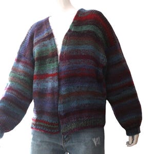 Unique Cardigan Striped Sweater, Crochet Sweater, Hand Knitted Warm Sweater, Oversize Sweater, Colorful cardigan, Multi Colored Sweater, S-M