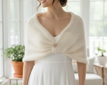 Sciarpa da sposa avorio, stola da sposa, bolero da sposa in mohair e seta, mantello da sposa invernale, coprispalle da sposa lavorato a maglia, regalo scialle per damigella d'onore